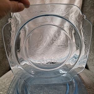 Federal Glass Madrid Blue Depression Glass Dinner Plate 10 1/2 Inches Set Of 3